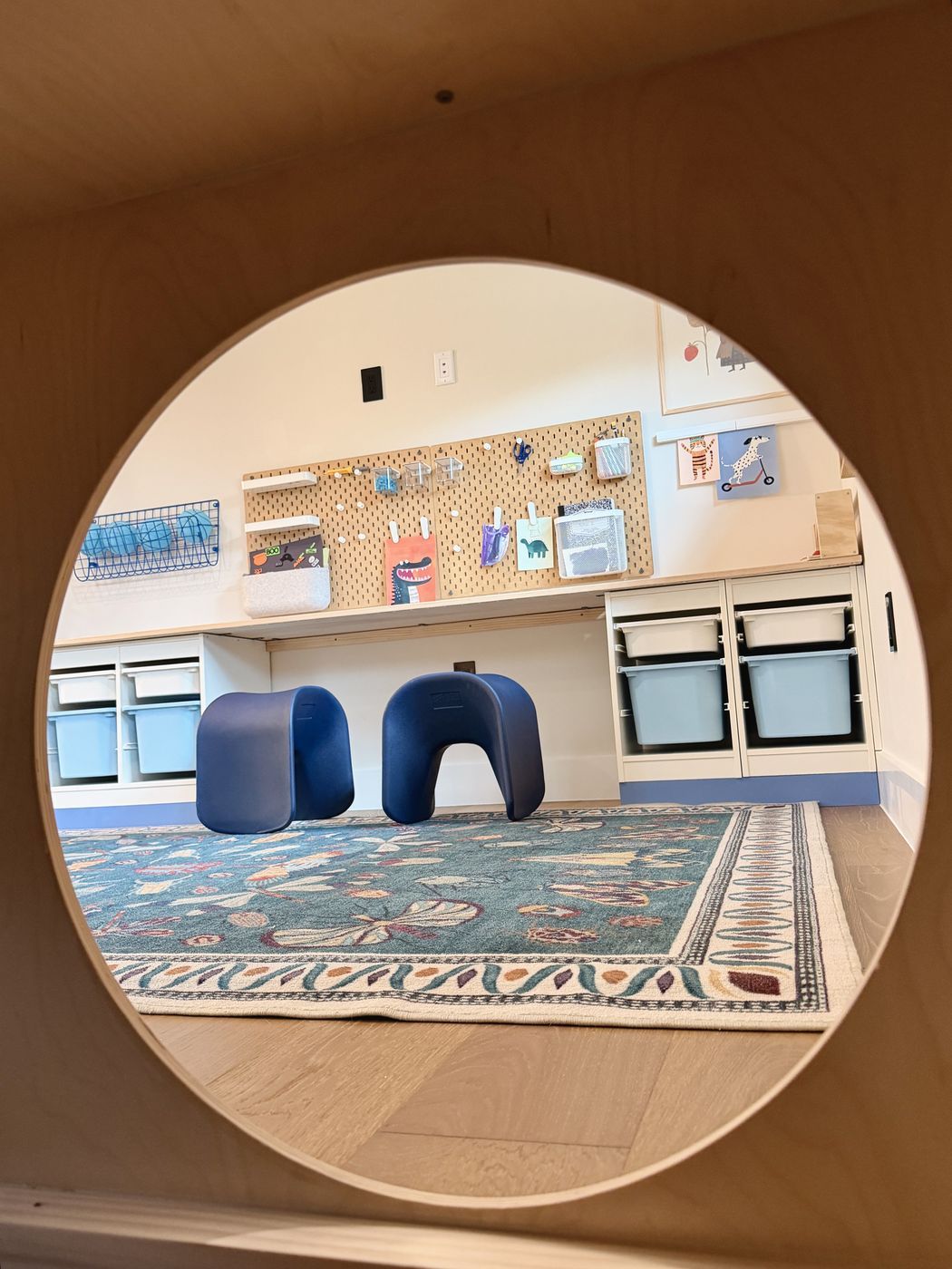 Art desk view through round window