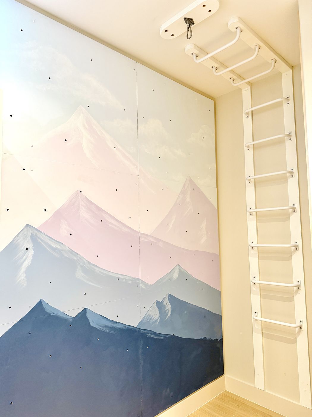 Mountain mural and wall bars installation
