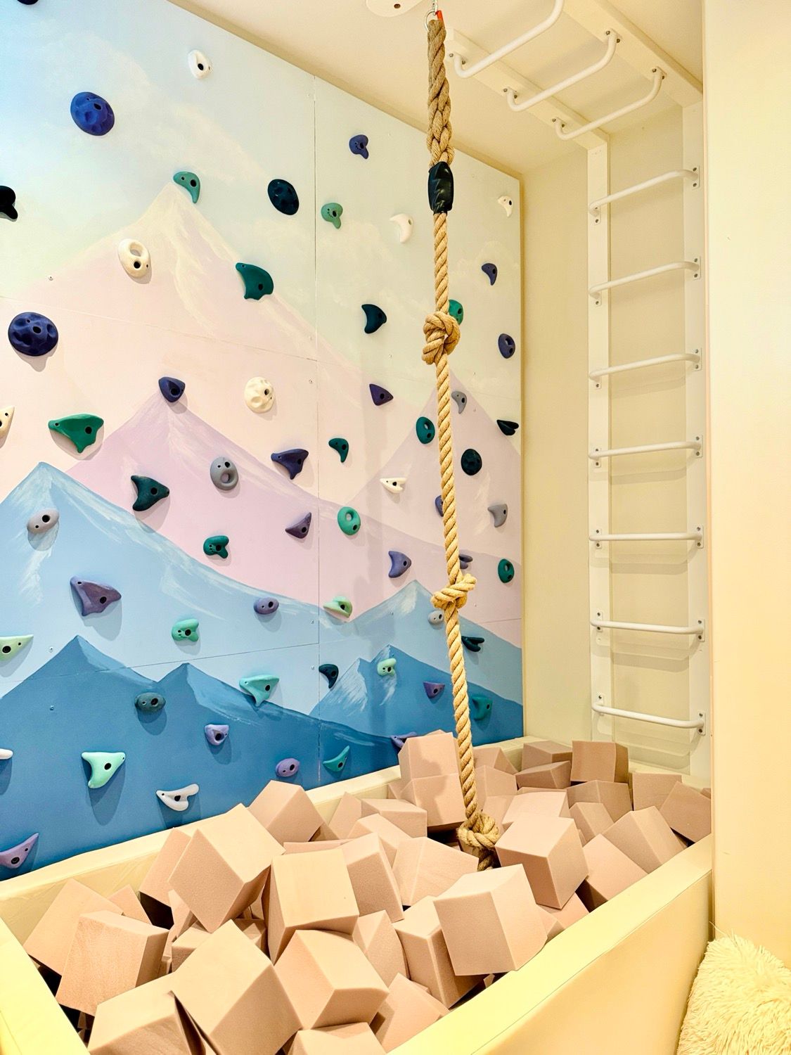 The climbing wall and foam pit
