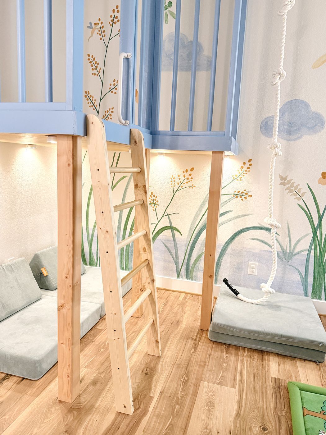 Wooden ladder rope swing play loft